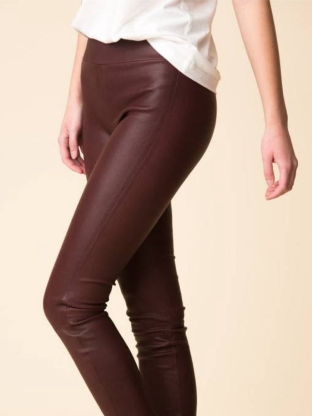 SPRWMN High Waisted Lamb Leather Leggings Pinot Color Size Small